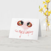 Carte de voeux magique de deux coccinelles - (Fleur jaune)