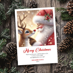Carte de vœux magique de Noël avec Santa et Rudolp