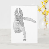 Carte de voeux Malinois au crayon personnalisé (Fleur jaune)