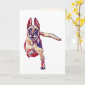 Carte de voeux Malinois belge peinte (Fleur jaune)