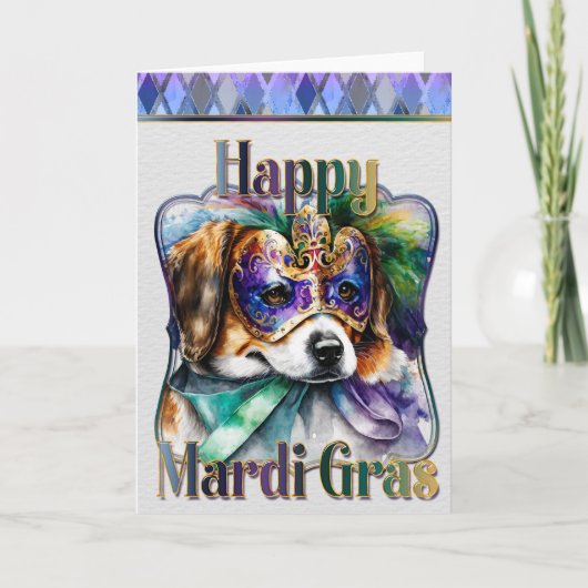 Carte de voeux Mardi Gras, Mardi Gras Beagle Puppy (Devant)