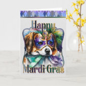 Carte de voeux Mardi Gras, Mardi Gras Beagle Puppy (Fleur jaune)