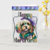 Carte de voeux Mardi Gras Mardi Gras Cocker Spanie (Fleur jaune)