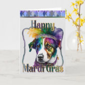 Carte de voeux Mardi Gras, Mardi Gras Jack Russell (Fleur jaune)