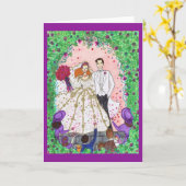 Carte de voeux mariage avec mariée et chambre (Fleur jaune)