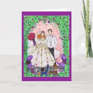 Carte de voeux mariage avec mariée et chambre
