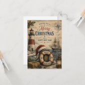 carte de vœux maritime vintage (Devant/Arrière en situation)