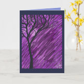 Carte de voeux mauve-foncé d'arbre d'automne (Fleur jaune)
