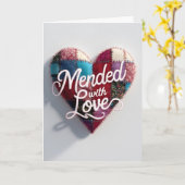 Carte de vœux Mended with Love – Cœur en patchwork (Fleur jaune)