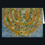 Carte de voeux Ménorah Lumineuse (Vierge À L'Intér<br><div class="desc">L'oeuvre originale de cette menorah est une peinture mixte créée avec de la peinture acrylique,  de la pâte de modélisation et du papier de l'artiste juif contemporain Meredith Gould.</div>
