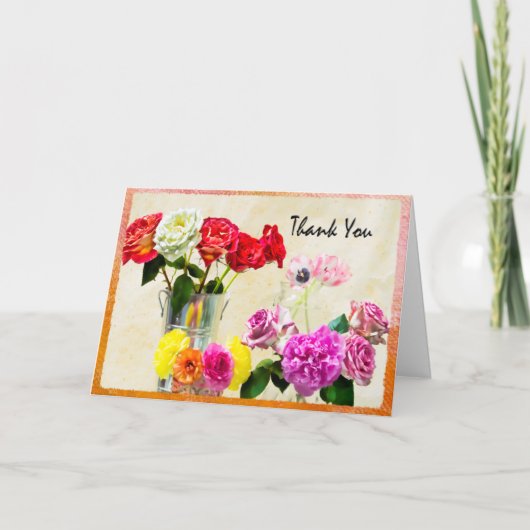 Carte De Voeux Merci Roses, Tulipes Et Peonies (Devant)