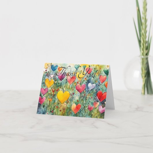 Carte de voeux Merci Watercolor Hearts (Devant)