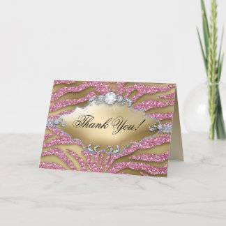 Carte de voeux Merci Zebra Sparkle Pink Gold
