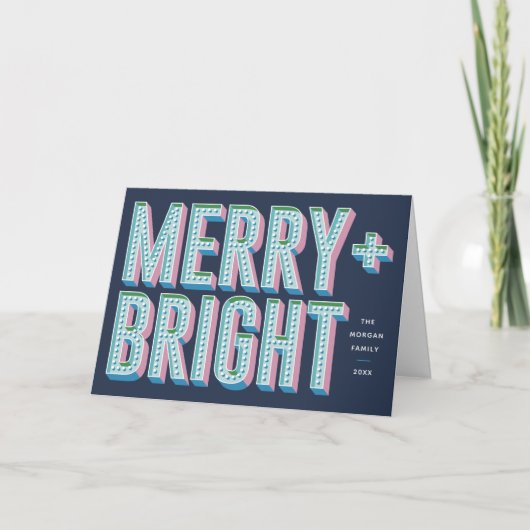 Carte de voeux Merry + Bright Marquee - Bleu (Devant)
