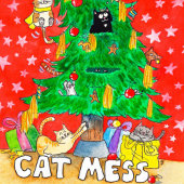Carte de vœux Merry Cat Mess par Nicole Janes