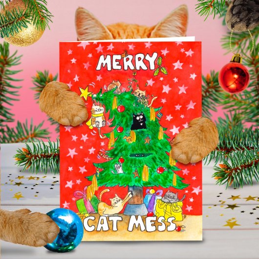 Carte de vœux Merry Cat Mess par Nicole Janes