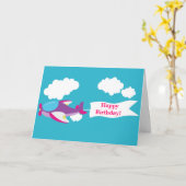 Carte de voeux mignonne de fille d'avion (Fleur jaune)