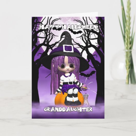 Carte de voeux mignonne de Halloween de sorcière (Devant)