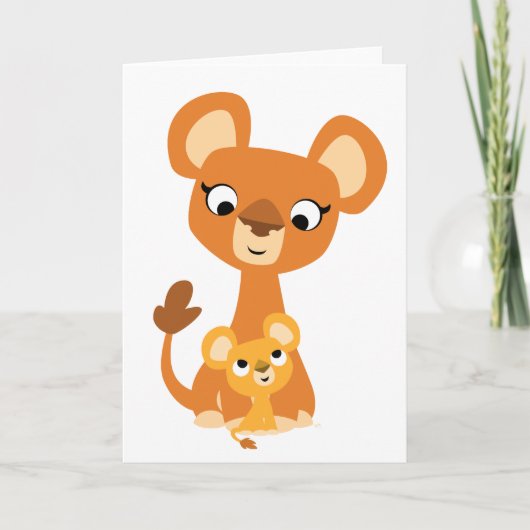 Carte de voeux mignonne de lion et de petit animal (Devant)