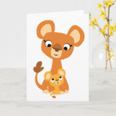 Carte de voeux mignonne de lion et de petit animal (Fleur jaune)