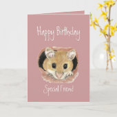 Carte de voeux mignonne de souris d'anniversaire (Fleur jaune)