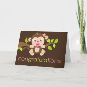 Carte de voeux mignonne petite singe fille