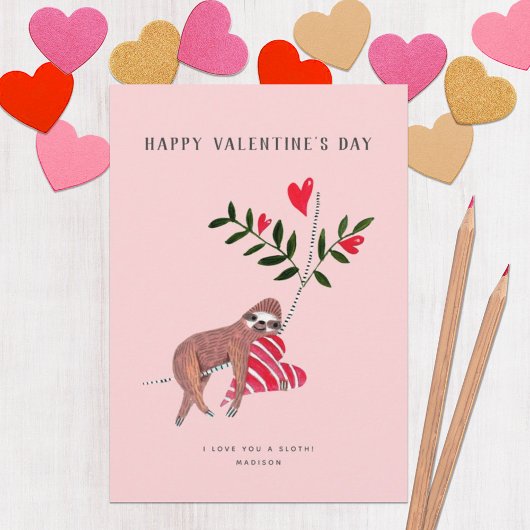 Carte de voeux mignonne Rose Sloth Valentine