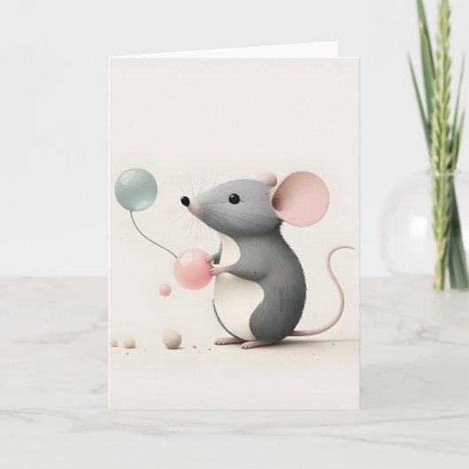 Carte de vœux minimale Boho Souris avec Ballons (Devant)