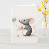 Carte de vœux minimale Boho Souris avec Ballons (Fleur jaune)