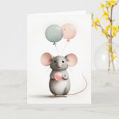 Carte de vœux minimale Boho Souris avec Ballons (Fleur jaune)