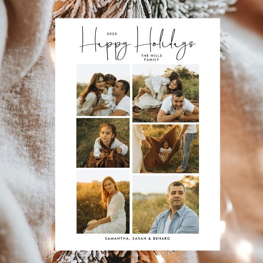 Carte de vœux minimale Joyeuses Fêtes Script Famil