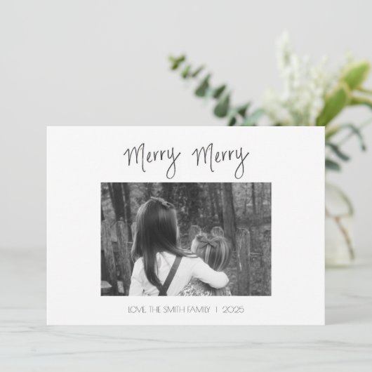 Carte de vœux minimale - Joyeux Noël manuscrit (Debout devant)