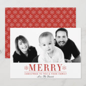 Carte de vœux moderne avec flocons de neige rouges (Devant / Derrière)