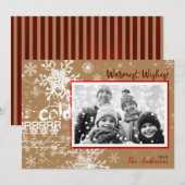 Carte de vœux moderne d'hiver doré et rouge (Devant / Derrière)