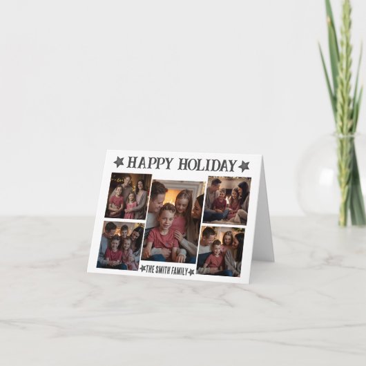 Carte de vœux moderne pliée avec 5 photos Joyeuses (Devant)