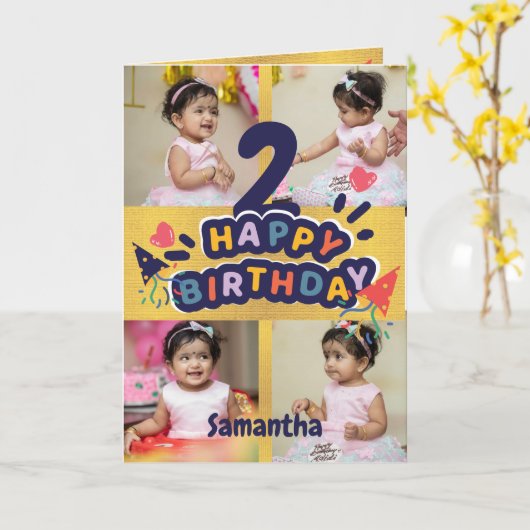 Carte de vœux moderne pour 2e anniversaire avec ph (Fleur jaune)