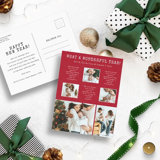 Carte de vœux moderne rouge avec collage de photos
