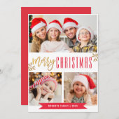 Carte de voeux moderne rouge et or de Noël (Devant / Derrière)