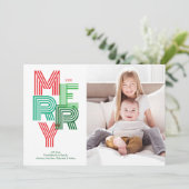 Carte de vœux moderne rouge et vert de JOYEUX Noël (Debout devant)