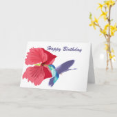 Carte de voeux modifiable de colibri bleu et vert (Fleur jaune)