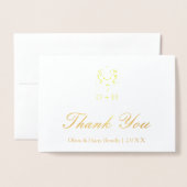 Carte de voeux Monogram Gold Foil Mariage Merci (Devant avec enveloppe)