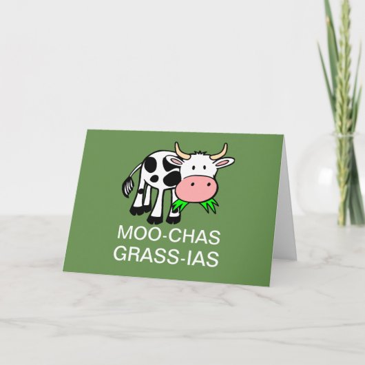 Carte de voeux Moo-chas Grass-ias (Muchas Gracias) (Devant)