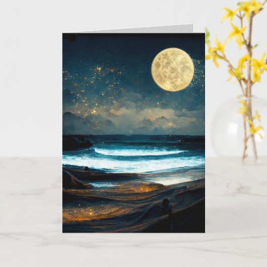 Carte de vœux / Moonlight Ocean Greeting (Fleur jaune)