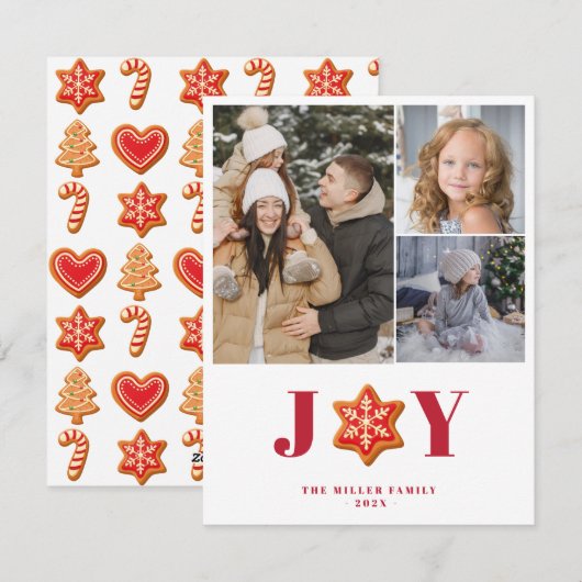 Carte de vœux multi-photo Joy Cookies Gingerbread (Devant / Derrière)