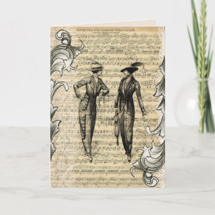 carte de vœux musique dames vintage