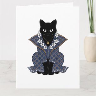 Carte de vœux Mystic Black Cat Blue Batik