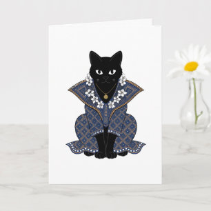 Carte de vœux Mystic Black Cat Blue Batik