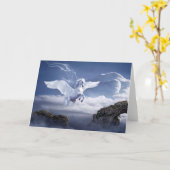 Carte de voeux mystique Cheval Pegasus Blanc (Fleur jaune)