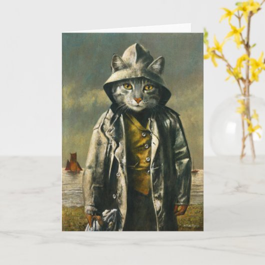 Carte de voeux Nautical Cat (Fleur jaune)