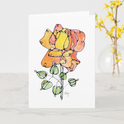 Carte de voeux - NGA Watercolor - Rose orange (Fleur jaune)